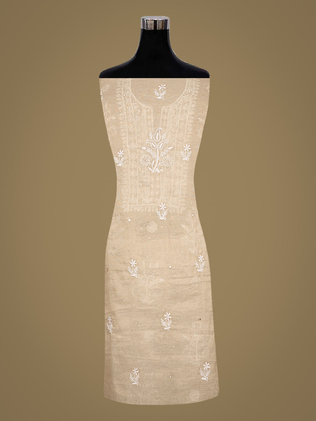 Ada Hand Embroidered Fawn Tissue Unstitched Lucknowi Chikankari Kurta Dupatta Set With Cutdana Work 01A977610