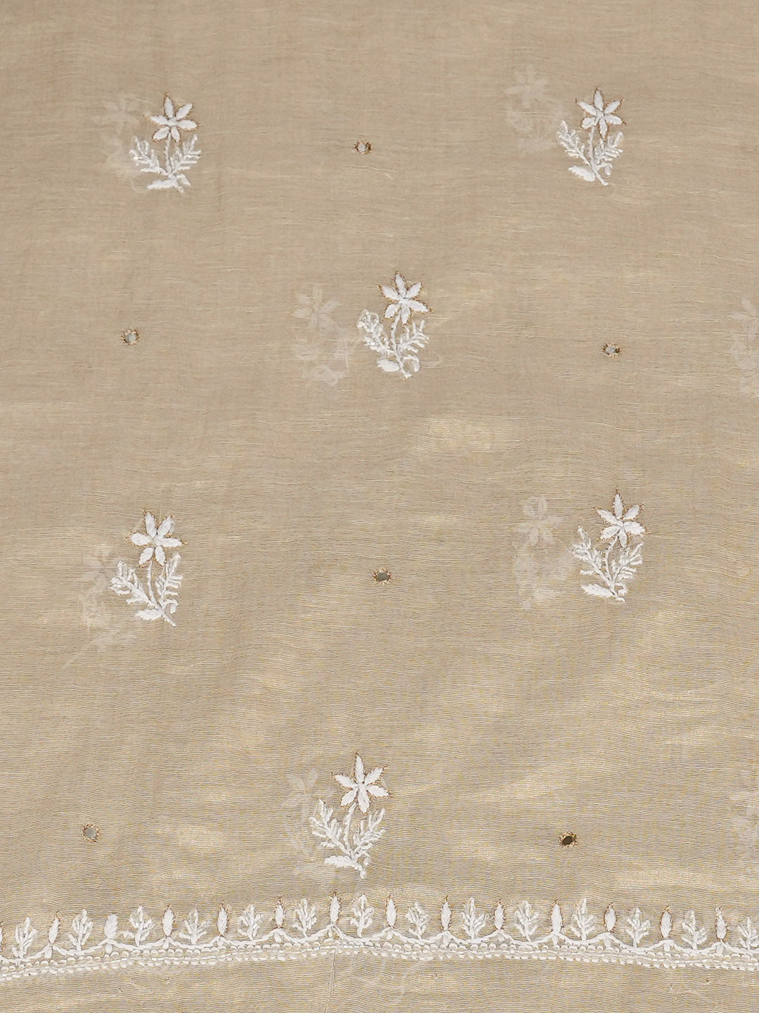 Ada Hand Embroidered Fawn Tissue Unstitched Lucknowi Chikankari Kurta Dupatta Set With Cutdana Work 01A977610