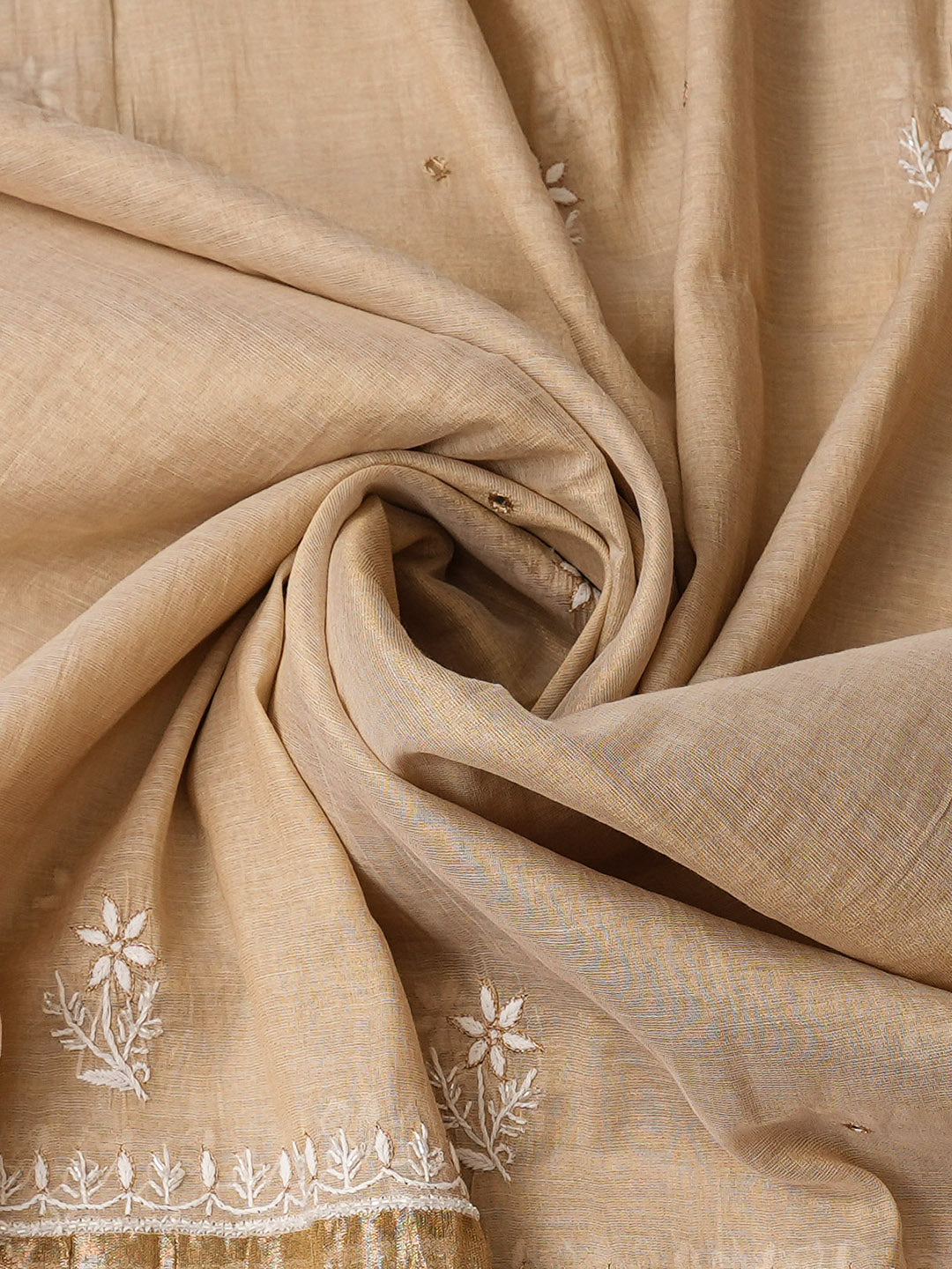 Ada Hand Embroidered Fawn Tissue Unstitched Lucknowi Chikankari Kurta Dupatta Set With Cutdana Work 01A977610