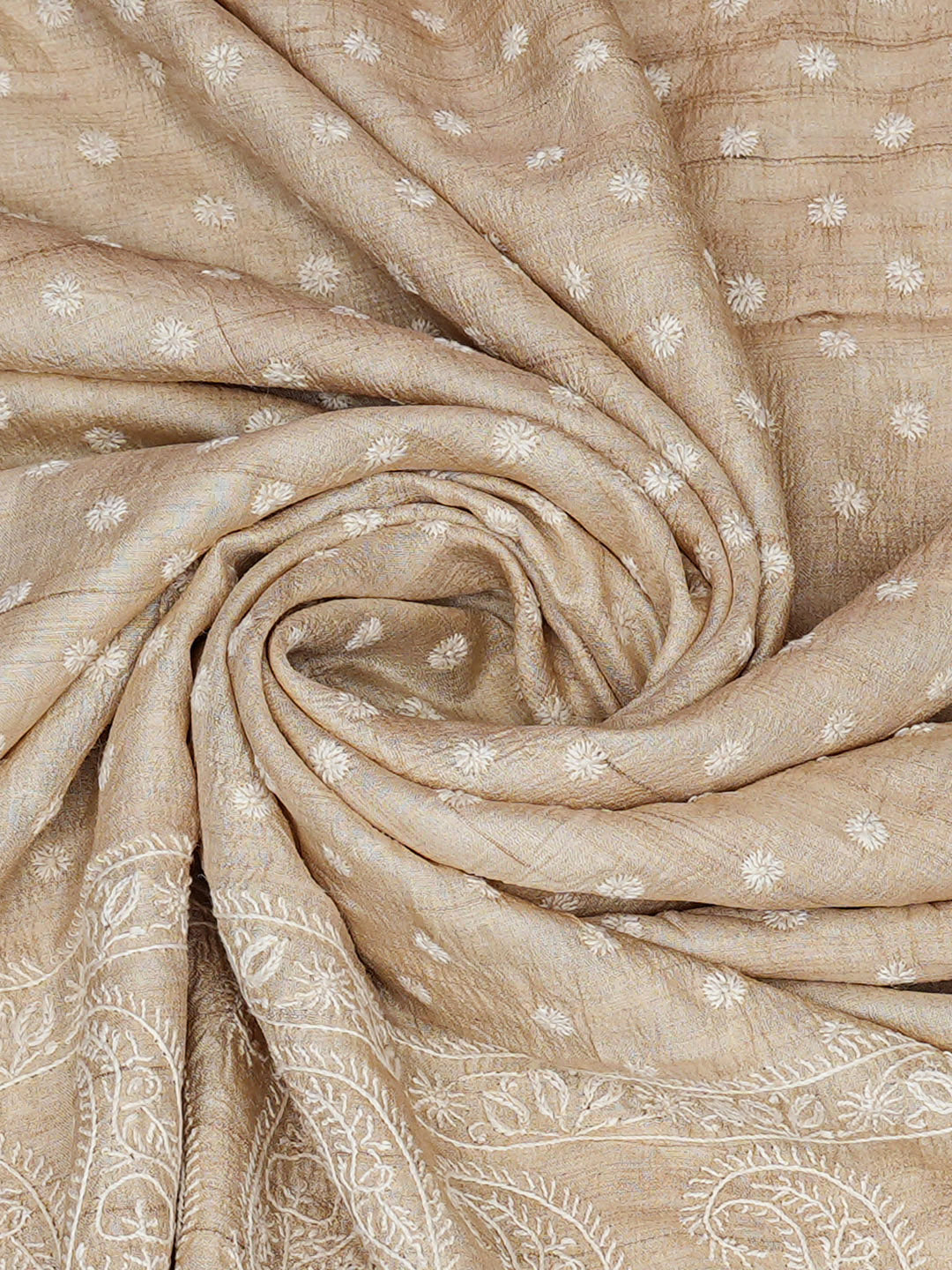 Ada Hand Embroidered Fawn Tussar Lucknowi Chikankari Dupatta 07A500973