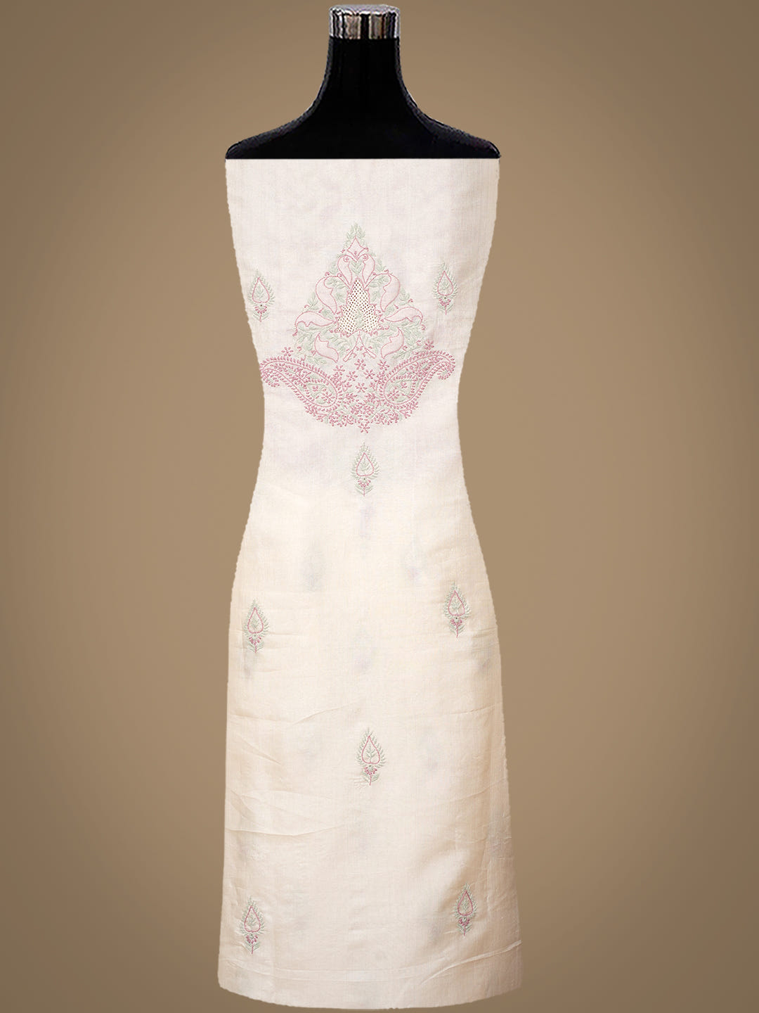 Ada Fawn Tussar Silk Unstitched Kurta Dupatta Set_2