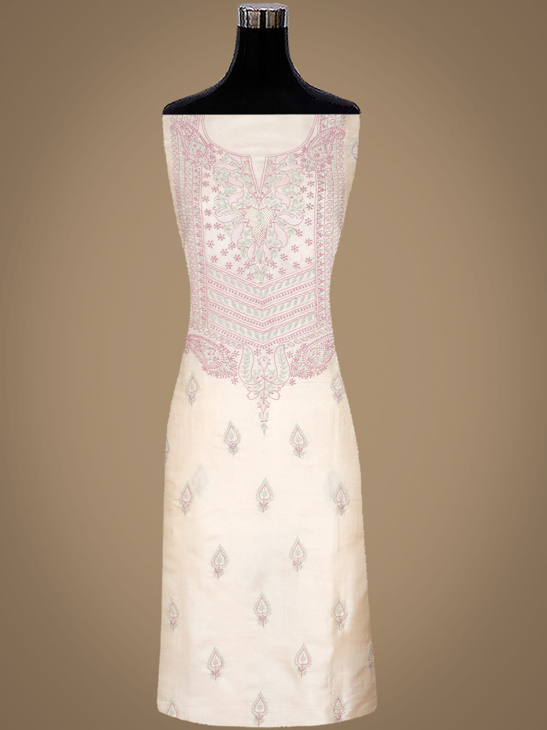 Ada Fawn Tussar Silk Unstitched Kurta Dupatta Set_4