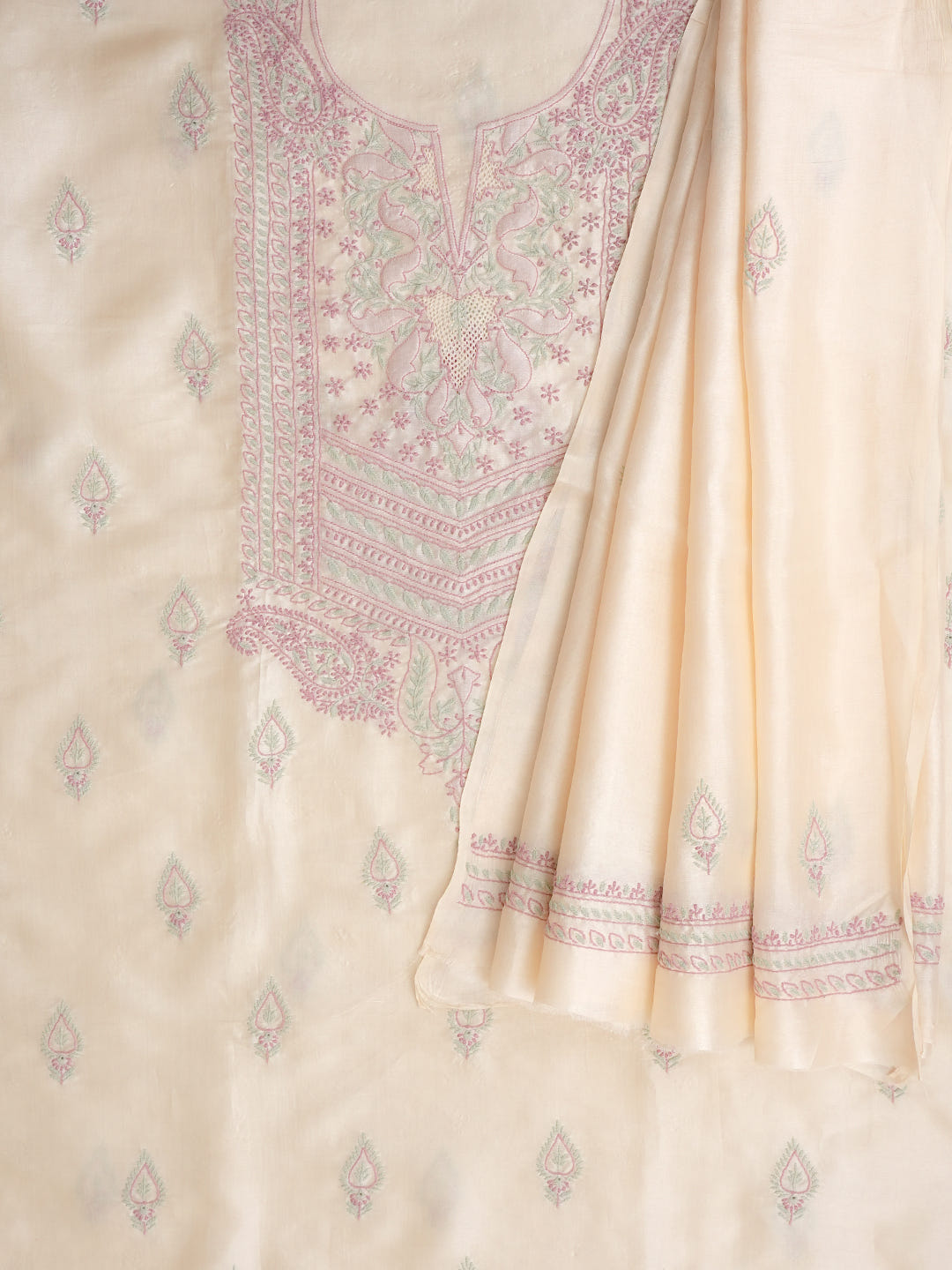 Ada Fawn Tussar Silk Unstitched Kurta Dupatta Set_6