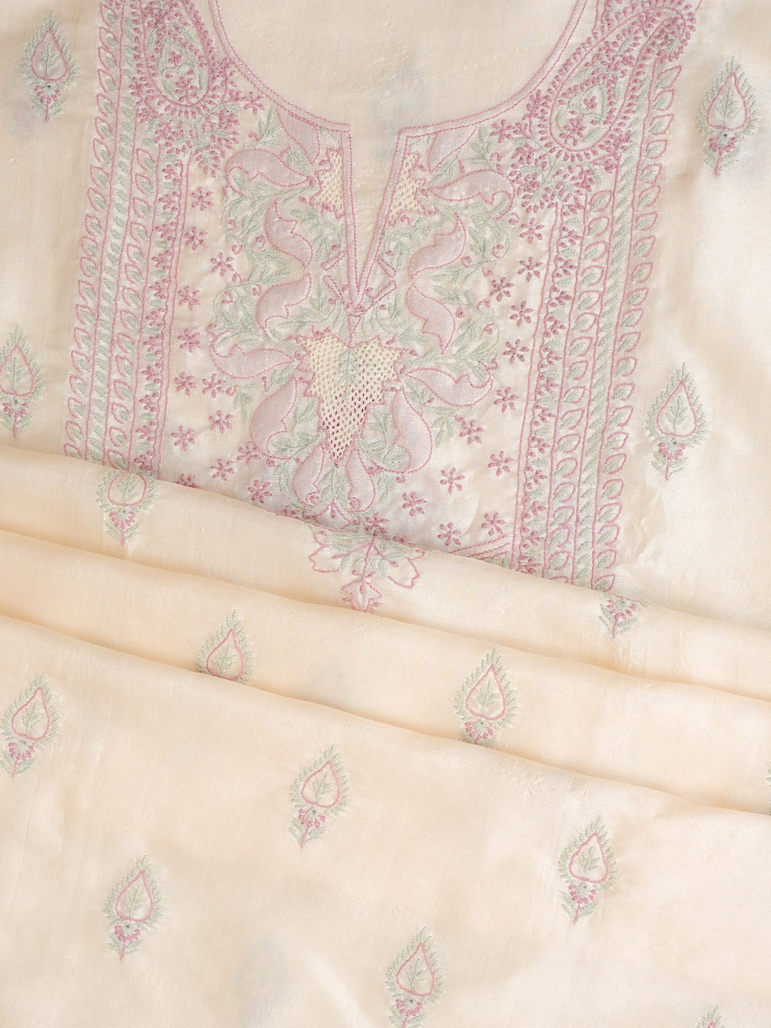Ada Fawn Tussar Silk Unstitched Kurta Dupatta Set_7