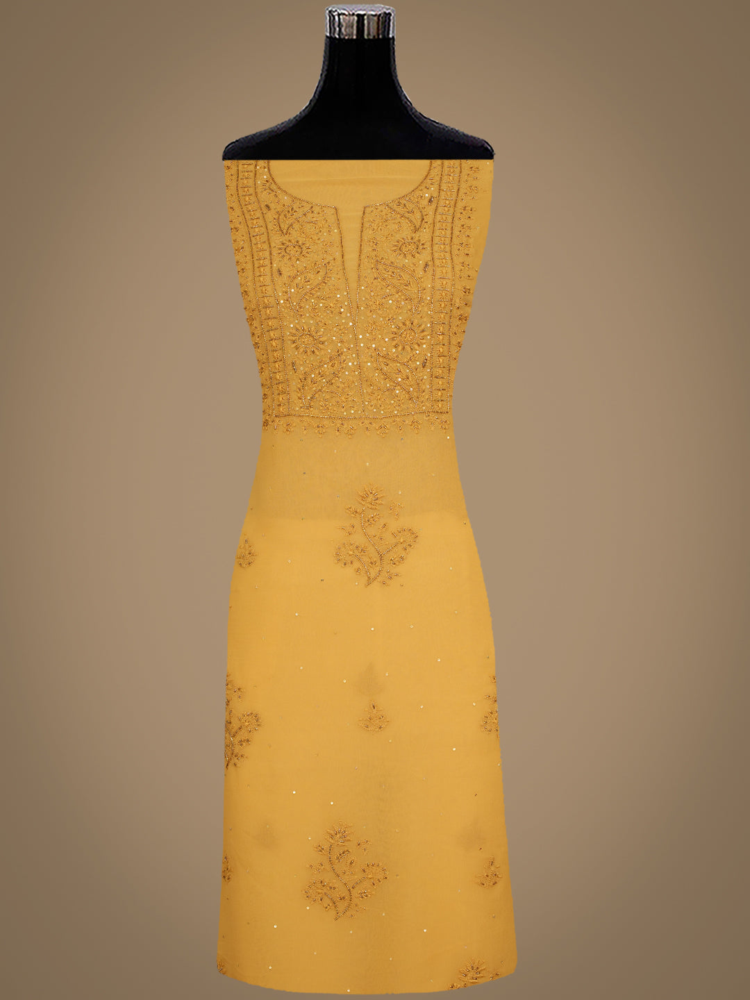 Ada Hand Embroidered Fawn Viscose Georgette Lucknowi Chikankari Unstitched Kurta Dupatta Set With Cutdana Work 01A810395