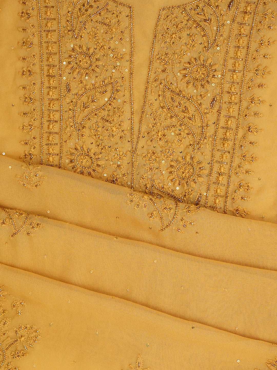 Ada Hand Embroidered Fawn Viscose Georgette Lucknowi Chikankari Unstitched Kurta Dupatta Set With Cutdana Work 01A810395