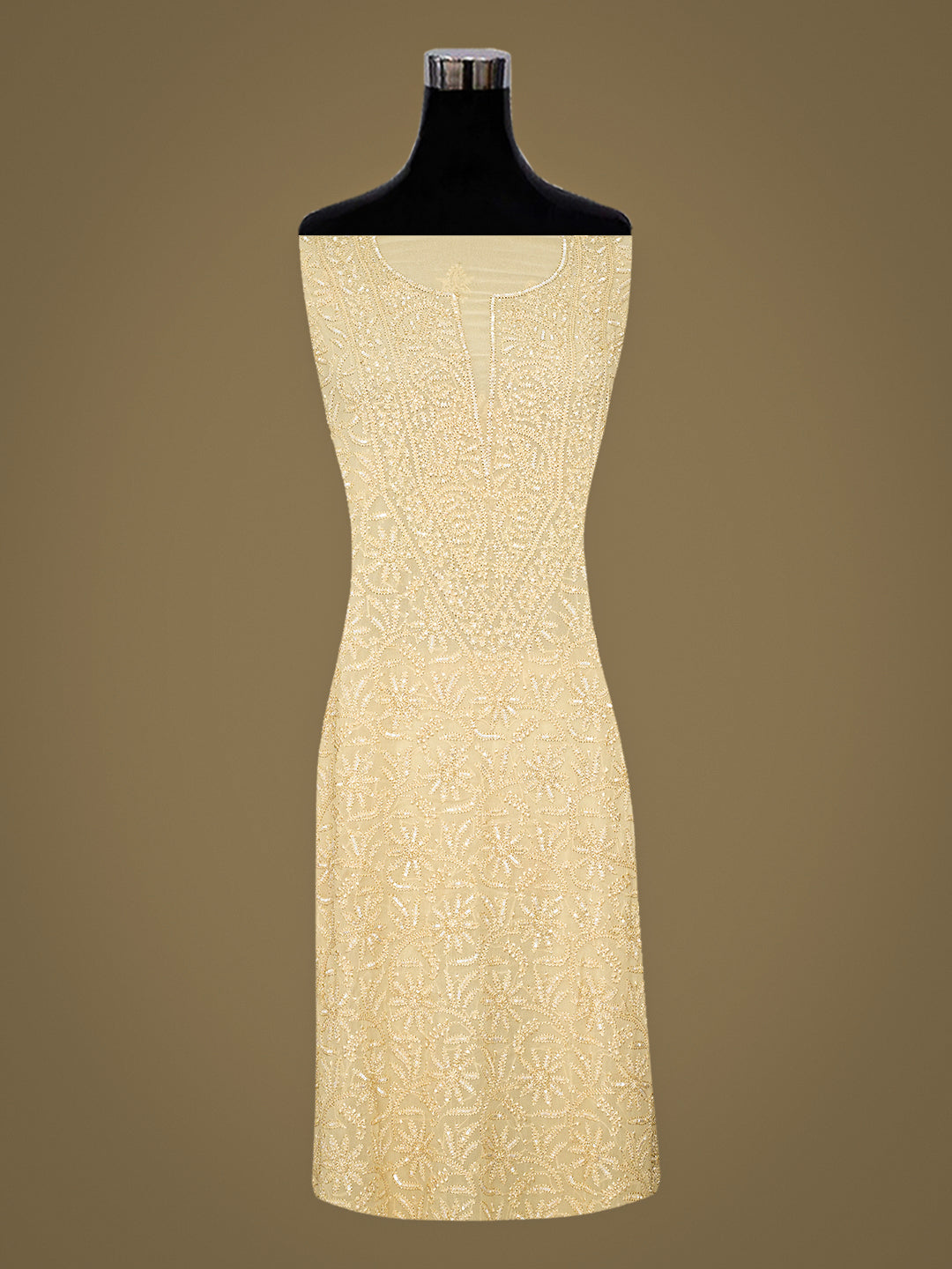 Ada Hand Embroidered Fawn Viscose Georgette Lucknowi Chikankari Unstitched Kurta Dupatta Set With Cutdana Work 01A962637
