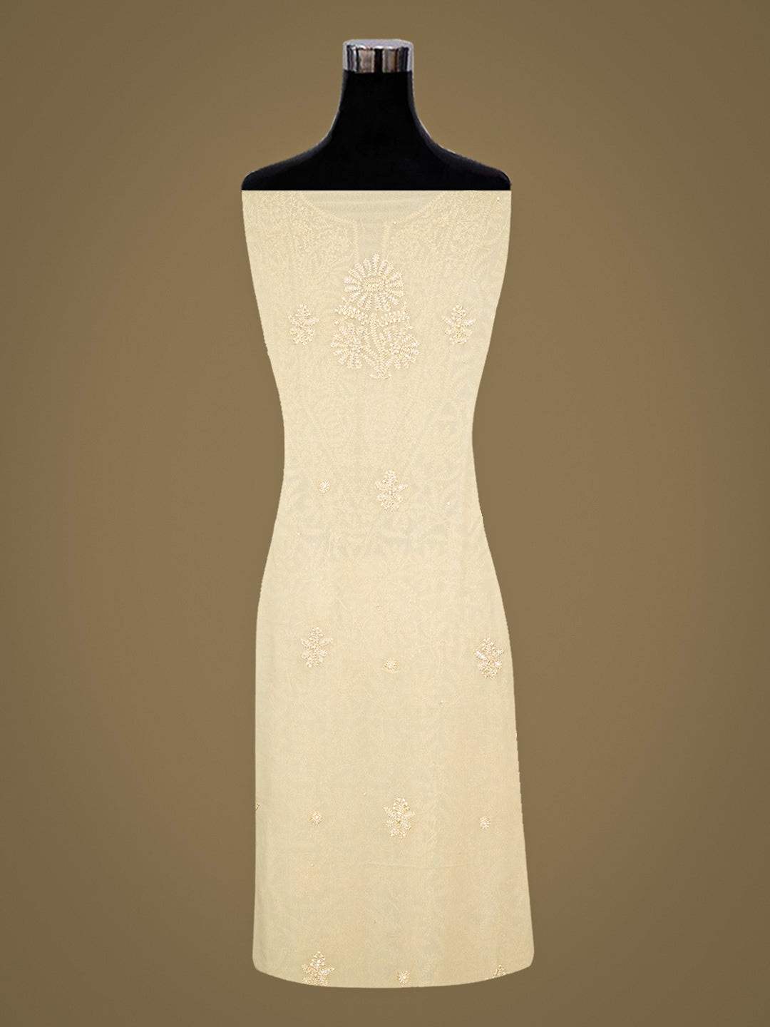 Ada Hand Embroidered Fawn Viscose Georgette Lucknowi Chikankari Unstitched Kurta Dupatta Set With Cutdana Work 01A962637