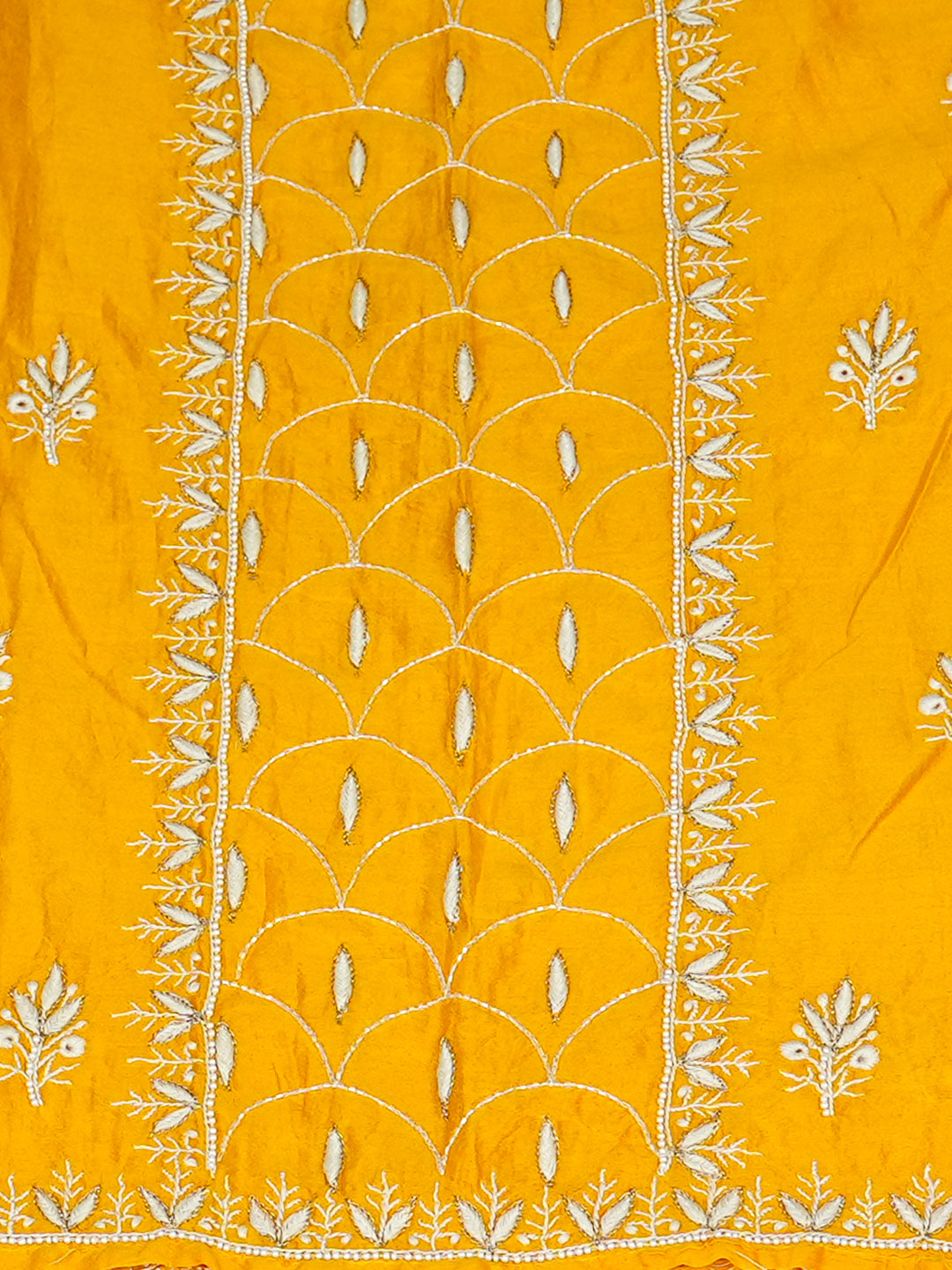 Ada Hand Embroidered Fire Yellow Chanderi Lucknowi Chikankari Semi-Stitched Anarkali Dupatta Set With Zari Work 01A789537