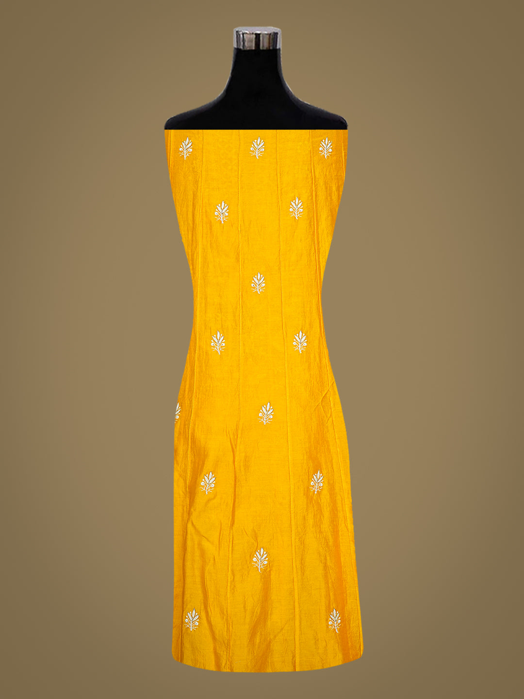 Ada Hand Embroidered Fire Yellow Chanderi Lucknowi Chikankari Semi-Stitched Anarkali Dupatta Set With Zari Work 01A789537