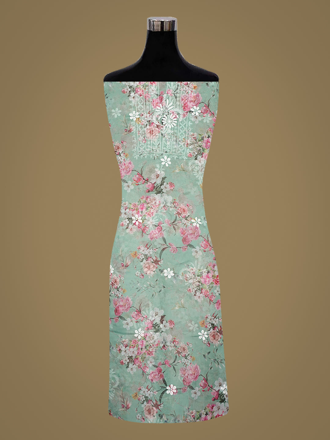 Ada Hand Embroidered Floral Printed Green Organza Lucknowi Chikankari Unstitched Kurta Dupatta Set 01A1017815_4