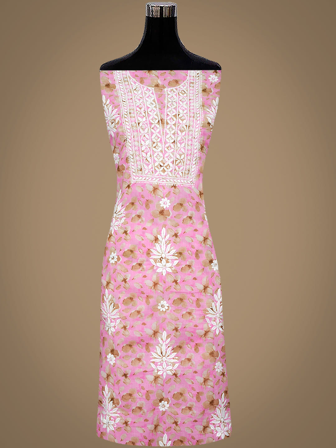 Ada Hand Embroidered Floral Printed Pink Cotton Lucknowi Chikankari Unstitched Kurta Dupatta Set 01A1021616_3