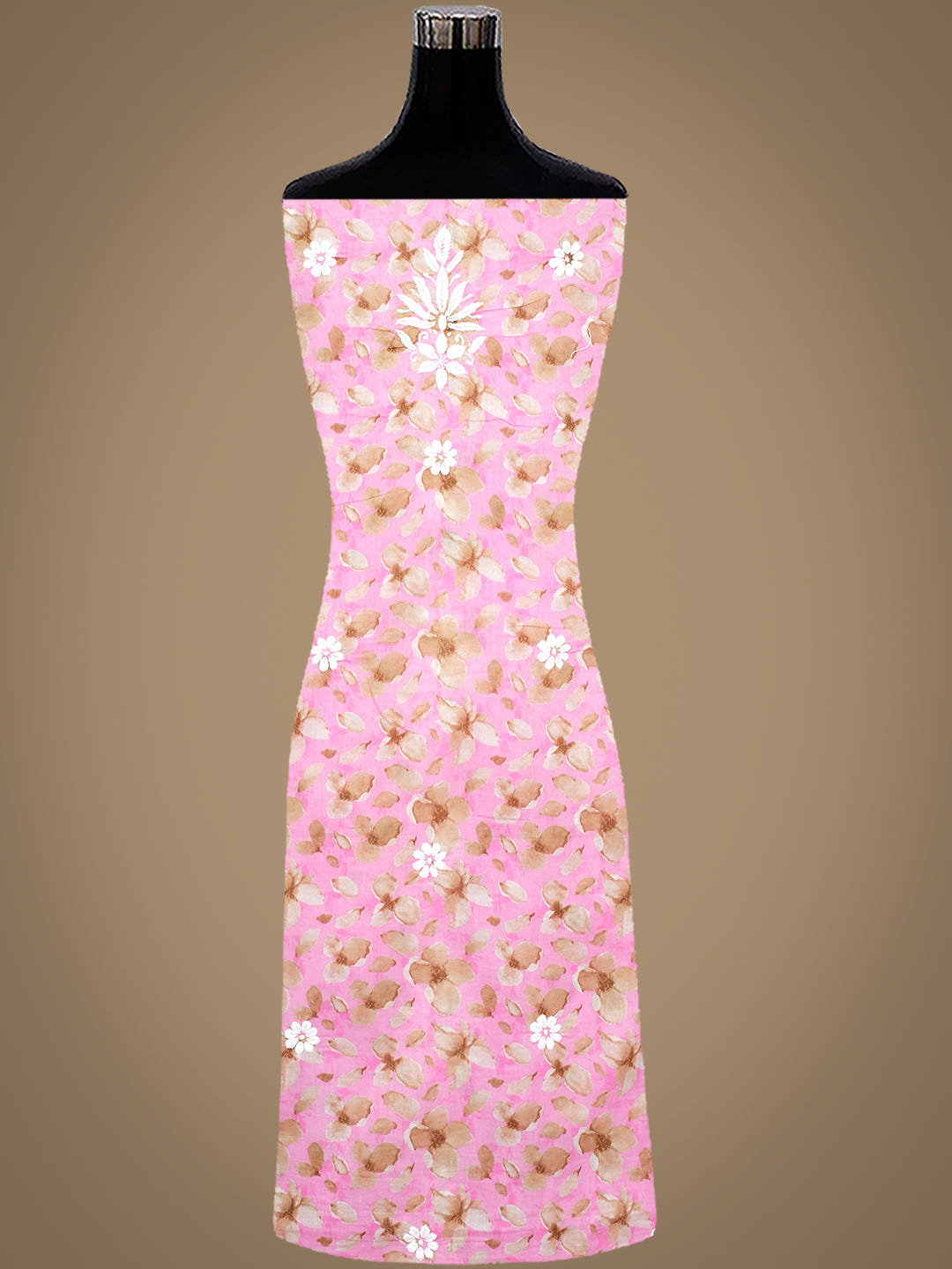 Ada Hand Embroidered Floral Printed Pink Cotton Lucknowi Chikankari Unstitched Kurta Dupatta Set 01A1021616_5