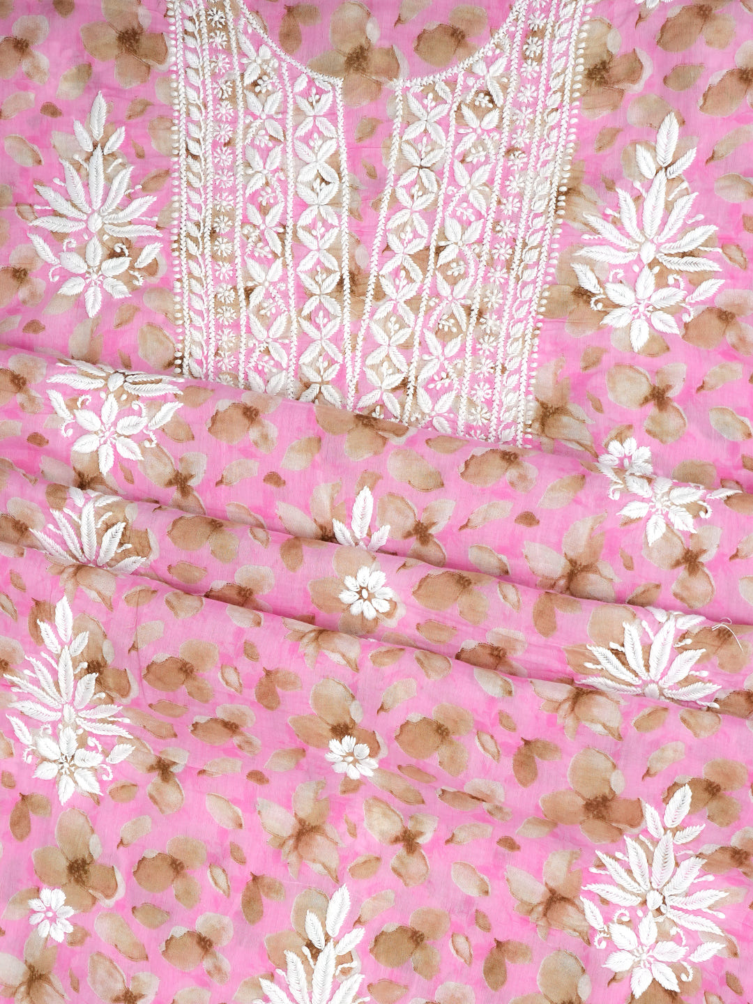 Ada Hand Embroidered Floral Printed Pink Cotton Lucknowi Chikankari Unstitched Kurta Dupatta Set 01A1021616_6