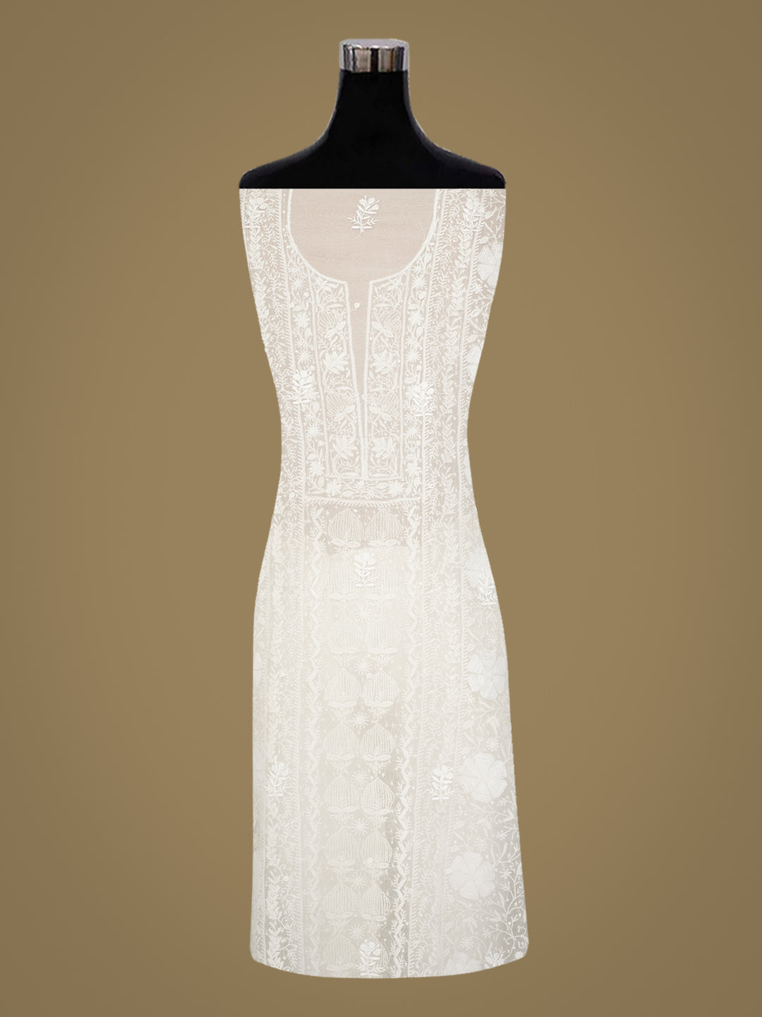 Ada Hand Embroidered Floral White Organza Lucknowi Chikankari Unstitched Kurta Dupatta Set With Sequinned Work 01A908319