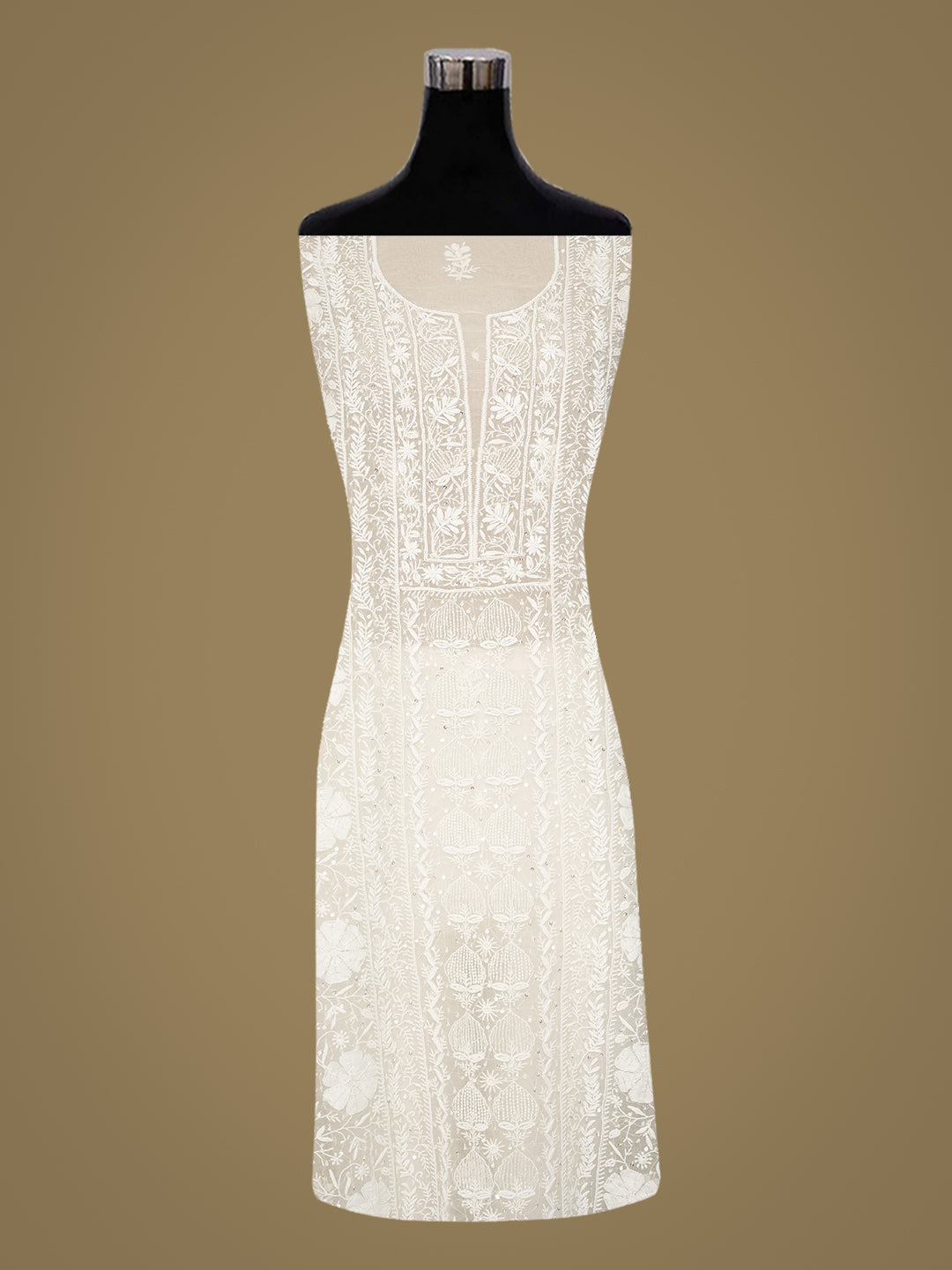Ada Hand Embroidered Floral White Organza Lucknowi Chikankari Unstitched Kurta Dupatta Set With Sequinned Work 01A908319