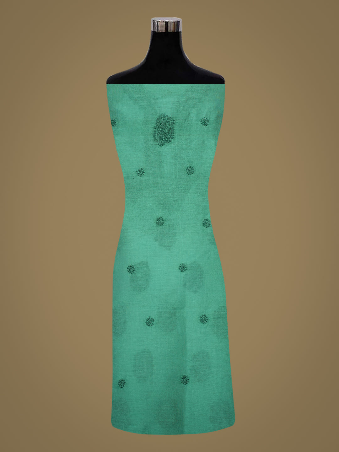Ada Hand Embroidered Forest Green Chanderi Lucknowi Chikankari Unstitched Kurta Dupatta Set 01A888101_5