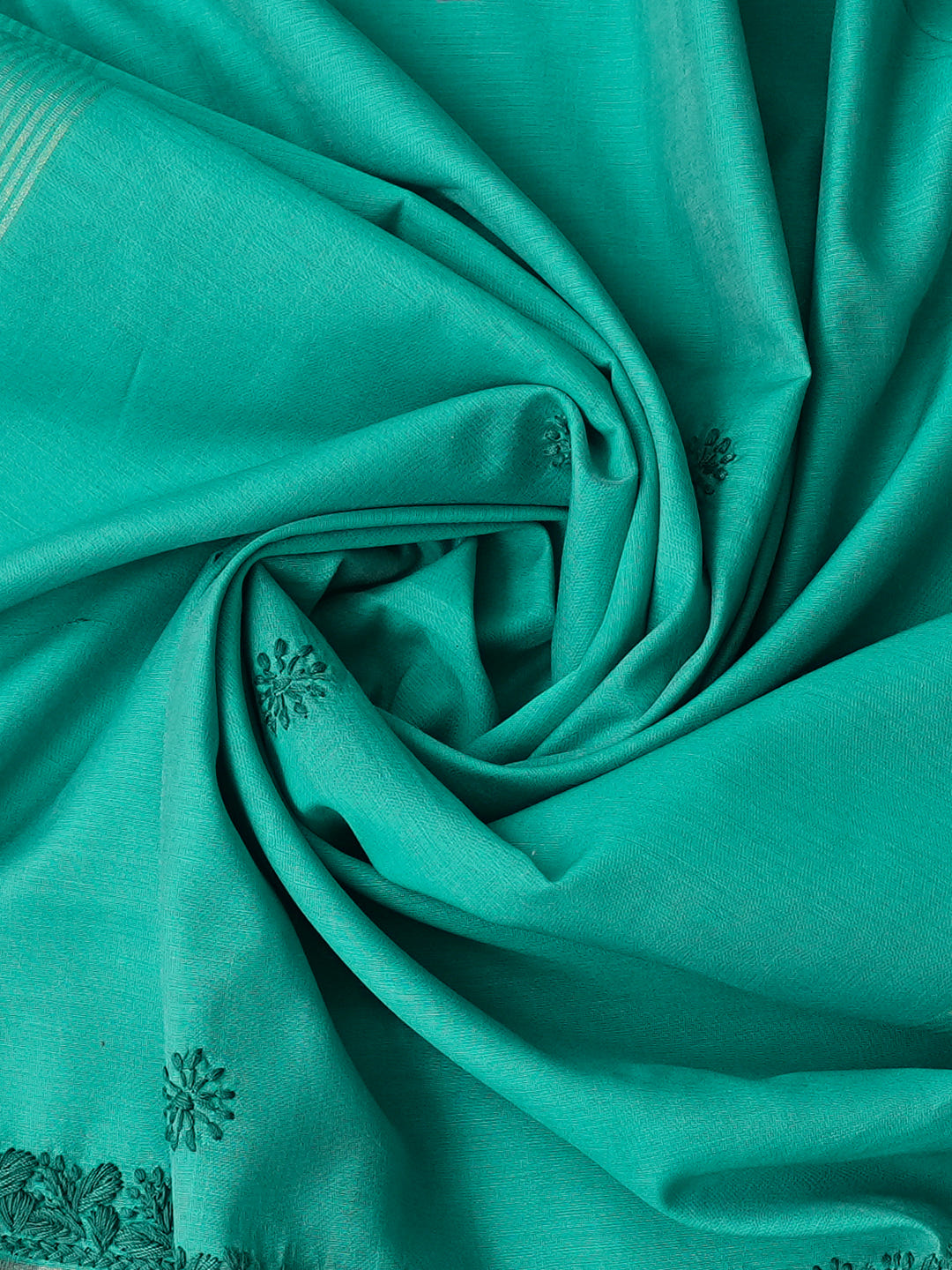 Ada Hand Embroidered Forest Green Chanderi Lucknowi Chikankari Unstitched Kurta Dupatta Set 01A888101_6