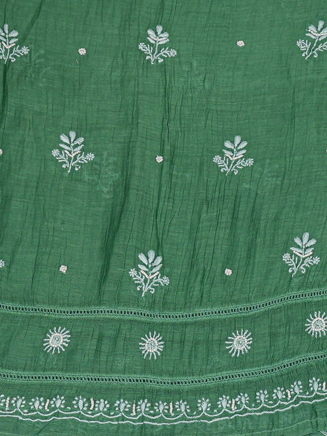 Ada Hand Embroidered Green Chanderi Lucknowi Chikankari Semi-stitched Kurta Dupatta Set With Pearl Work 01A866723