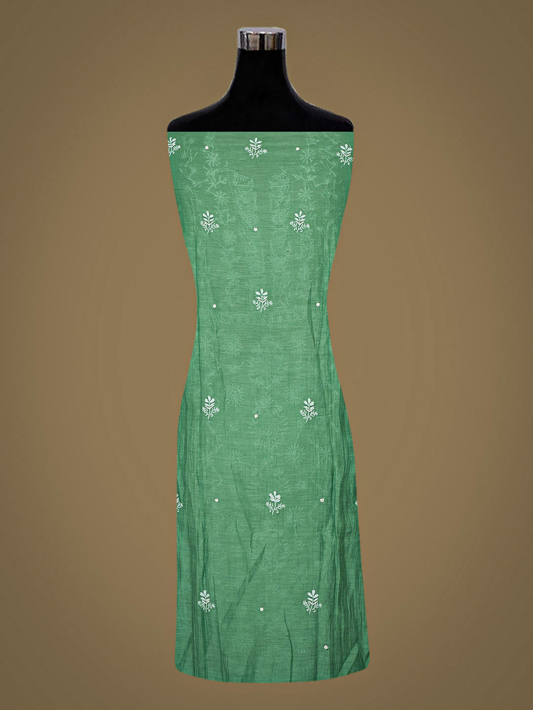 Ada Hand Embroidered Green Chanderi Lucknowi Chikankari Semi-stitched Kurta Dupatta Set With Pearl Work 01A866723