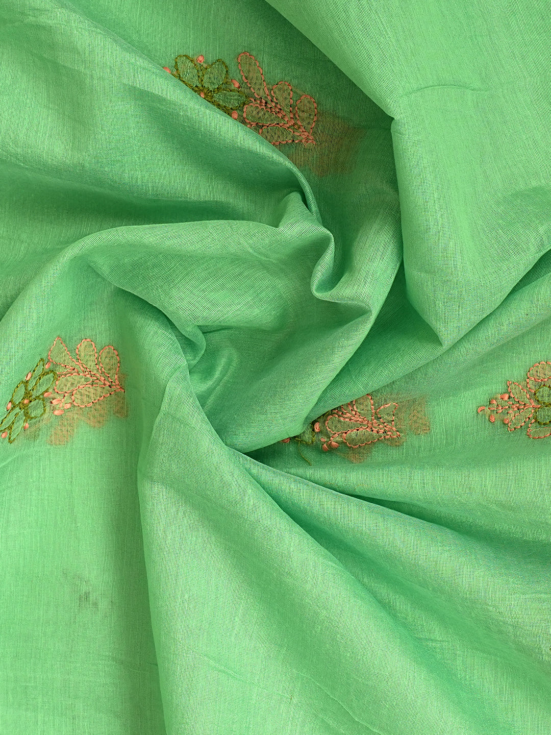 Ada Hand Embroidered Green Chanderi Lucknowi Chikankari Unstitched Kurta Dupatta Set_8