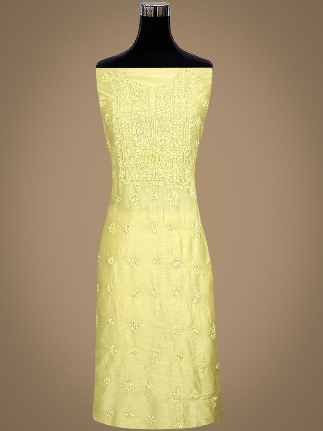 Ada Hand Embroidered Green Chanderi Lucknowi Chikankari Unstitched Kurta Dupatta Set 01A962386