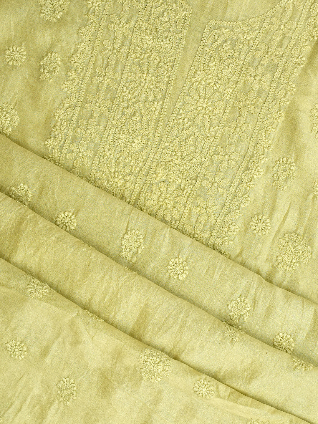 Ada Hand Embroidered Green Chanderi Lucknowi Chikankari Unstitched Kurta Dupatta Set 01A962386