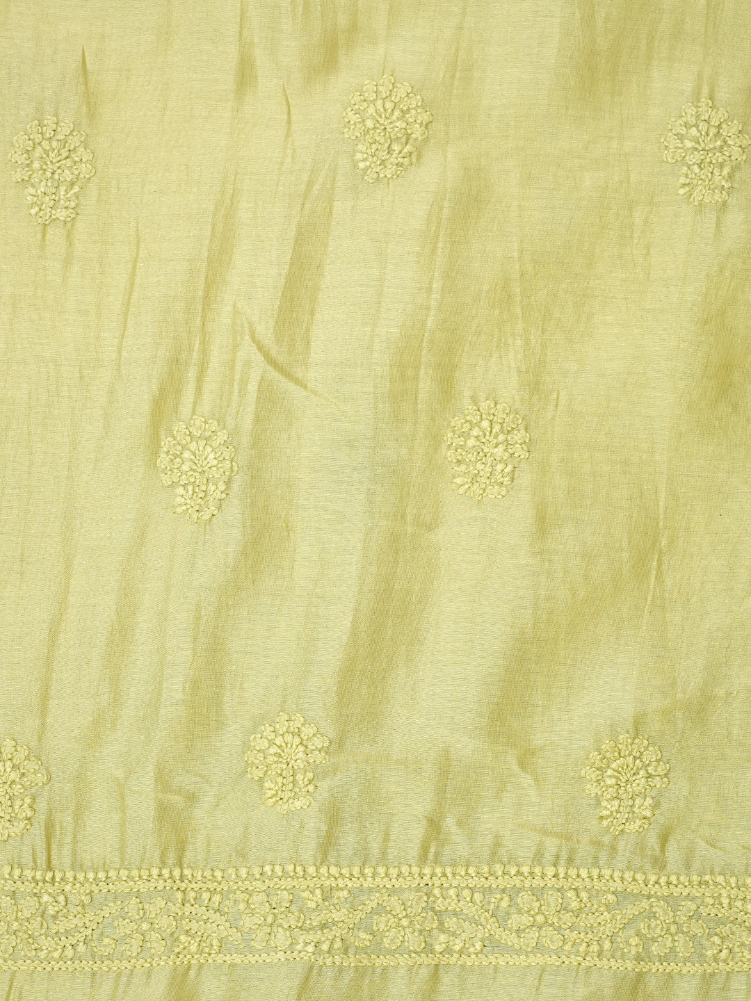 Ada Hand Embroidered Green Chanderi Lucknowi Chikankari Unstitched Kurta Dupatta Set 01A962386