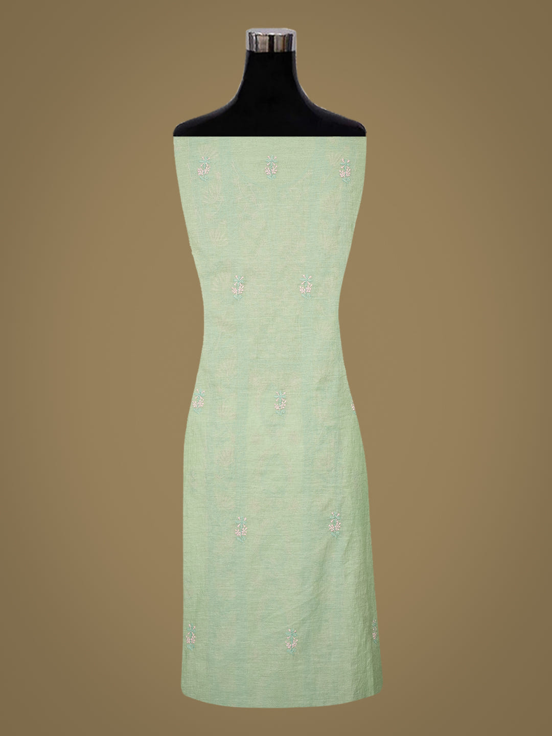 Ada Hand Embroidered Green Chanderi Lucknowi Chikankari Unstitched Kurta Dupatta Set 07A504576_4
