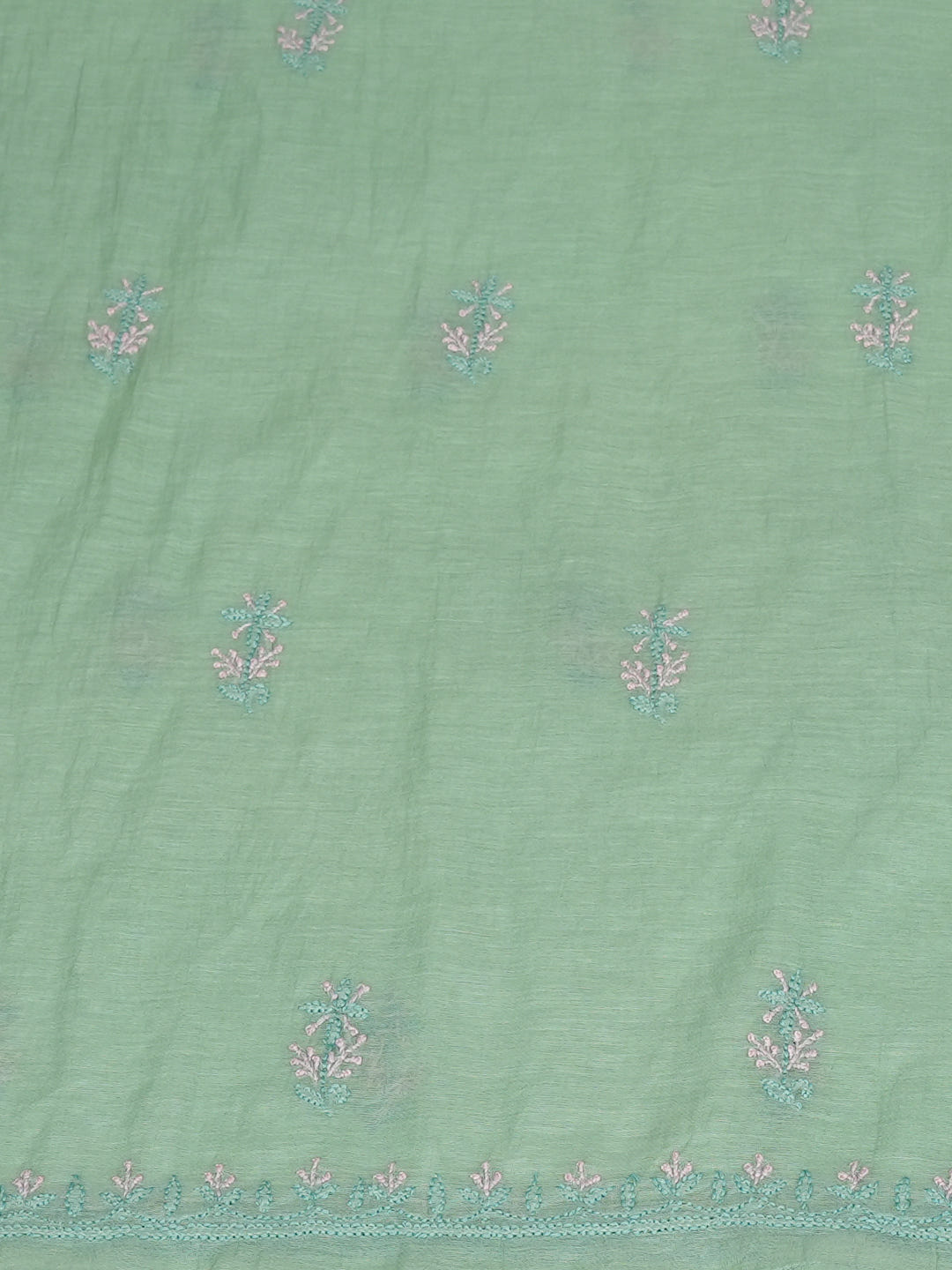 Ada Hand Embroidered Green Chanderi Lucknowi Chikankari Unstitched Kurta Dupatta Set 07A504576_6