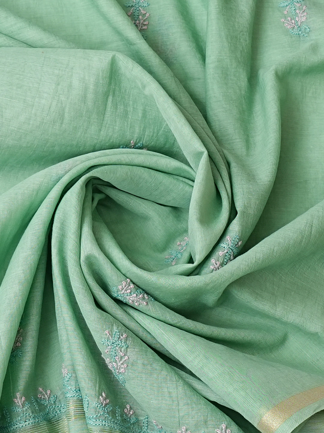 Ada Hand Embroidered Green Chanderi Lucknowi Chikankari Unstitched Kurta Dupatta Set 07A504576_5