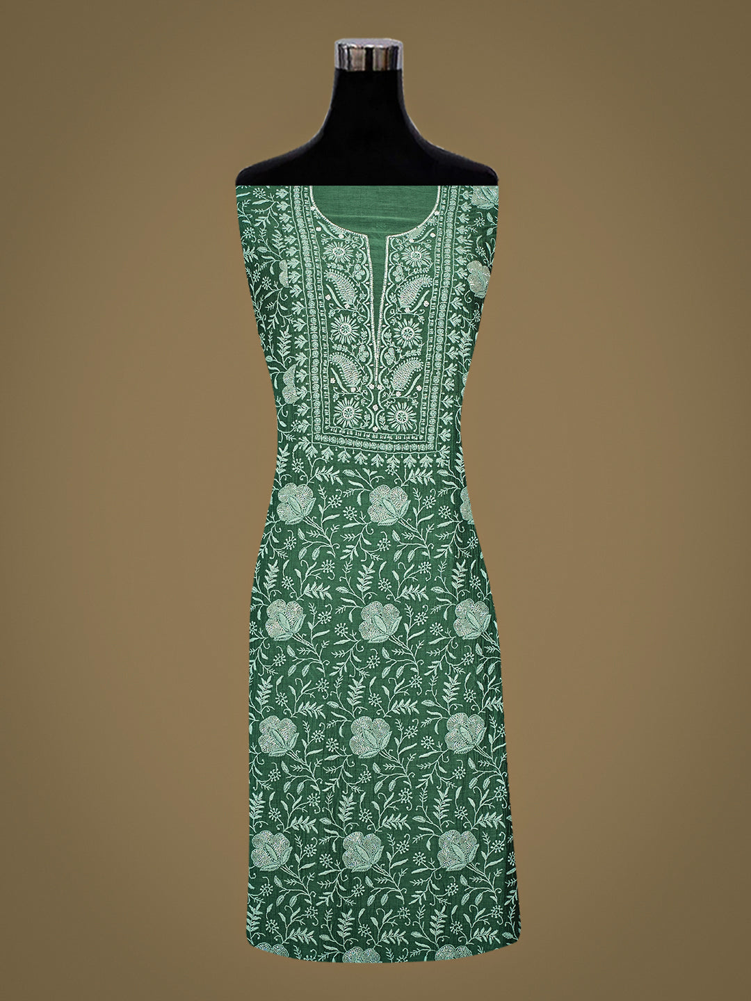 Ada Hand Embroidered Green Chanderi Lucknowi Chikankari Unstitched Kurta Dupatta Set With Cutdana Work 01A943593