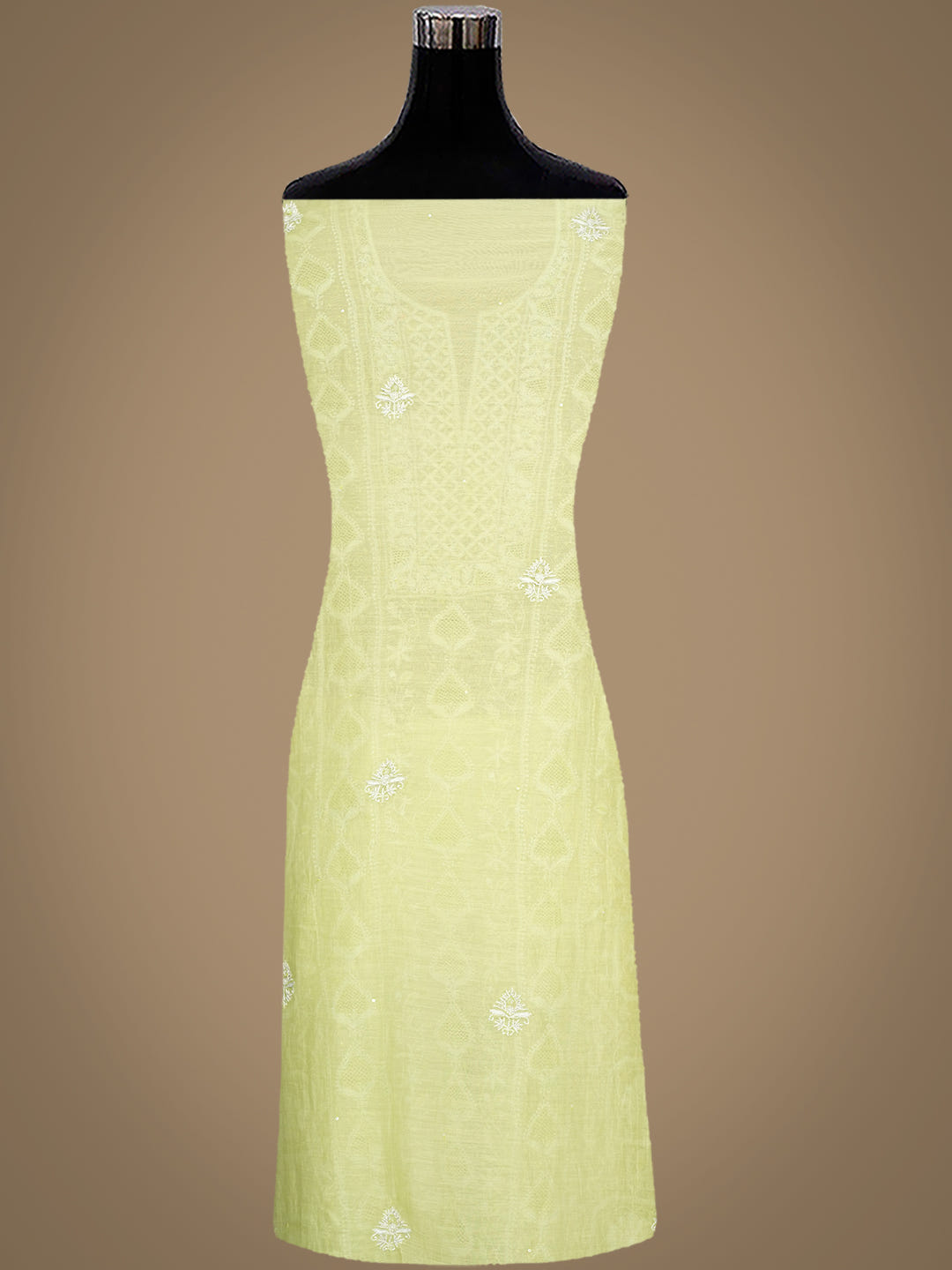 Ada Hand Embroidered Green Chanderi Lucknowi Chikankari Unstitched Kurta Dupatta Set With Zari Work 01A963325