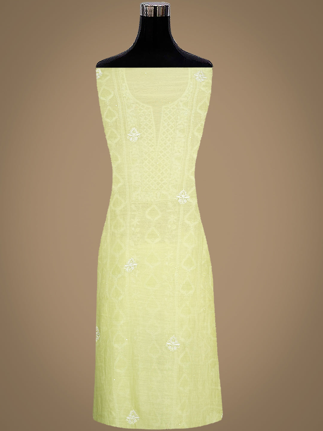 Ada Hand Embroidered Green Chanderi Lucknowi Chikankari Unstitched Kurta Dupatta Set With Zari Work 01A963325
