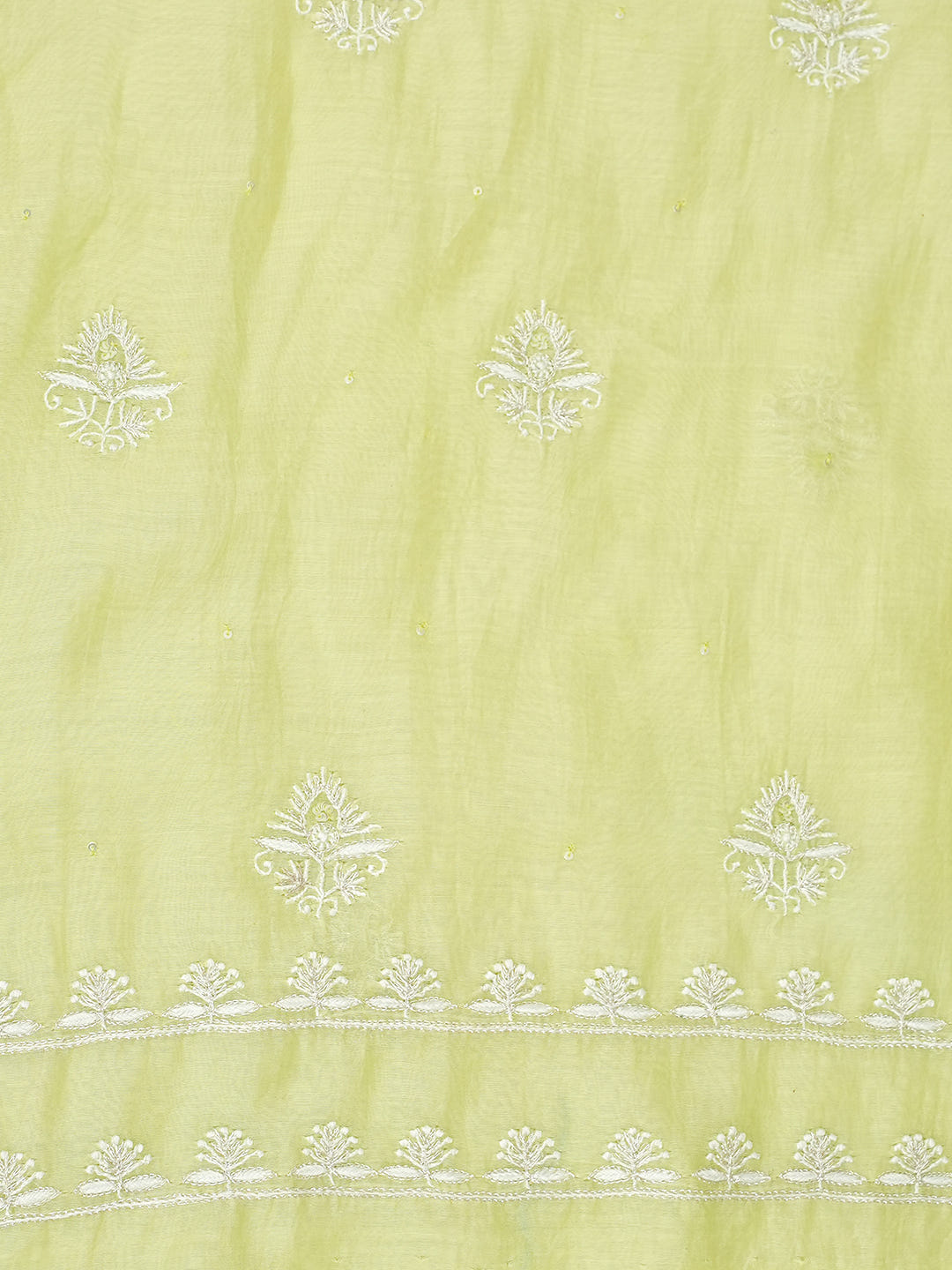 Ada Hand Embroidered Green Chanderi Lucknowi Chikankari Unstitched Kurta Dupatta Set With Zari Work 01A963325