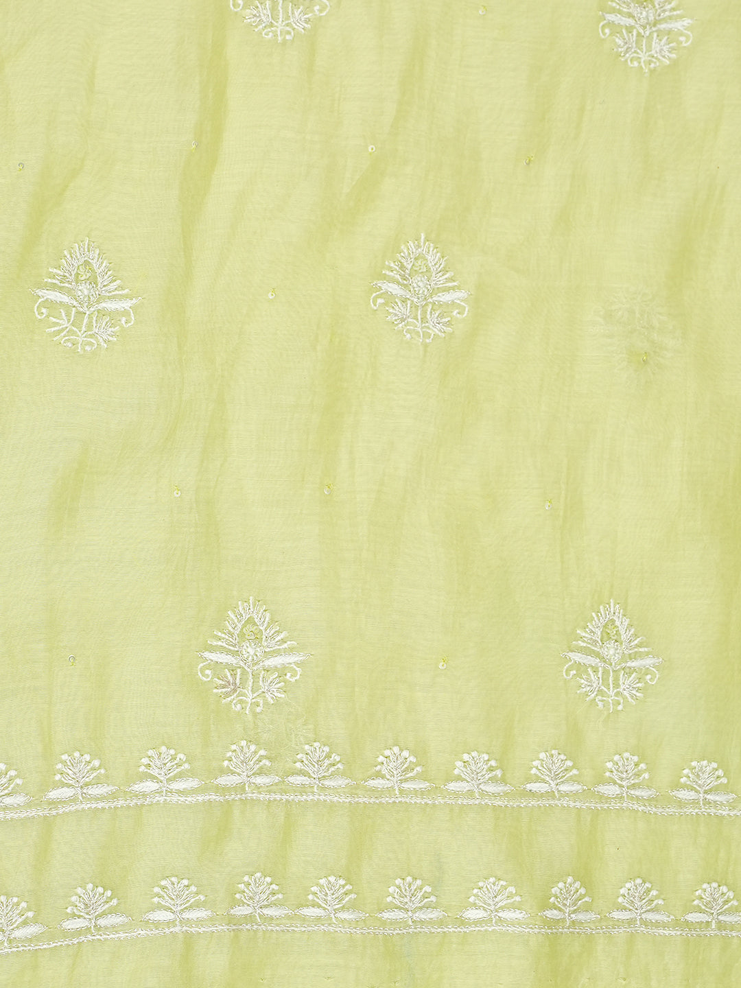 Ada Hand Embroidered Green Chanderi Lucknowi Chikankari Unstitched Kurta Dupatta Set With Zari Work 01A963325