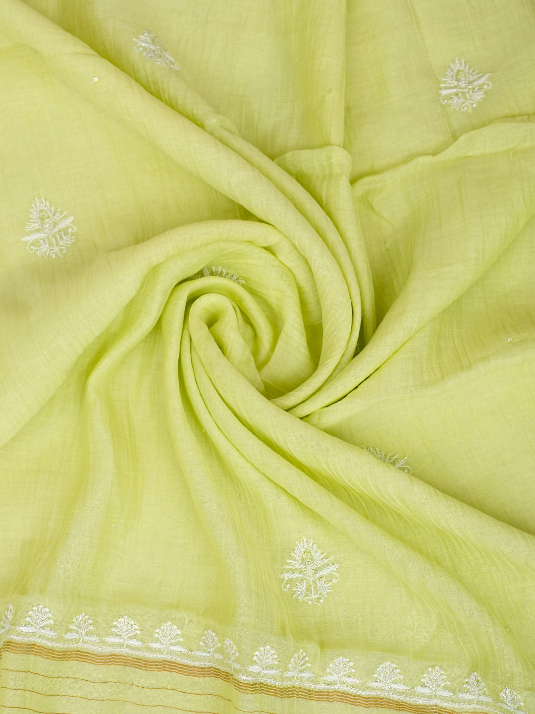 Ada Hand Embroidered Green Chanderi Lucknowi Chikankari Unstitched Kurta Dupatta Set With Zari Work 01A963325