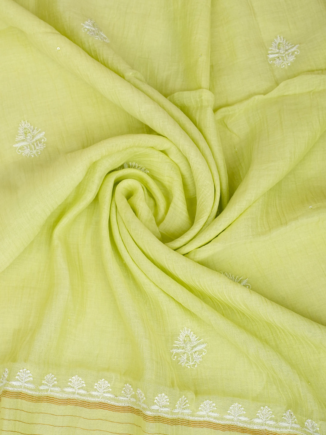 Ada Hand Embroidered Green Chanderi Lucknowi Chikankari Unstitched Kurta Dupatta Set With Zari Work 01A963325