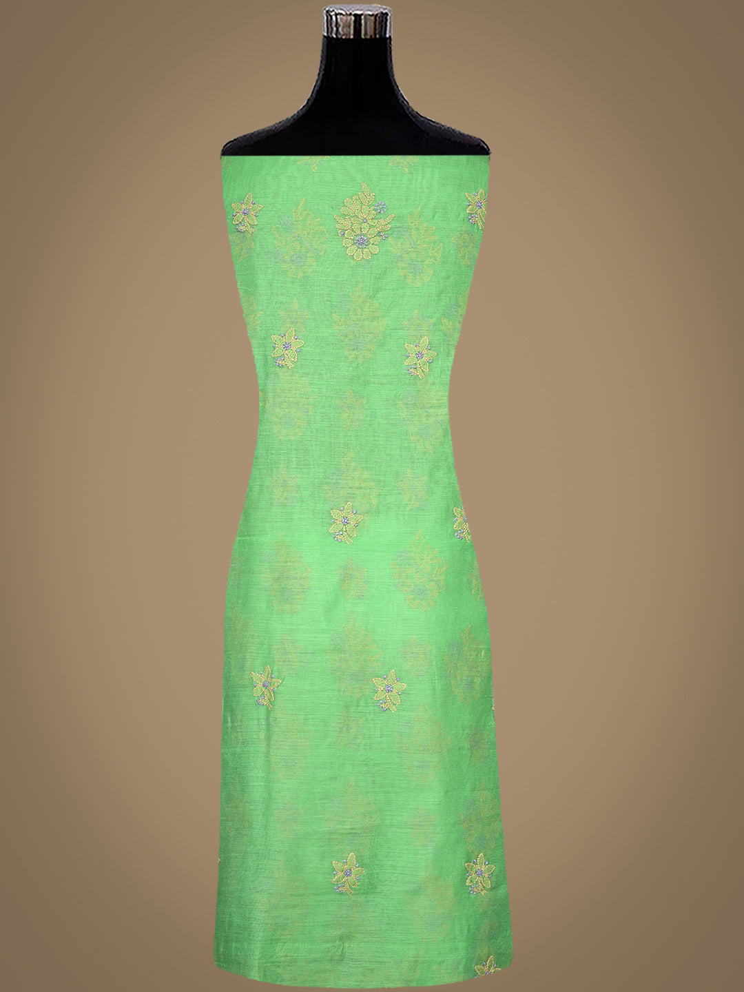 Ada Hand Embroidered Green Chanderi Lucknowi Chikankari Unstitched Kurta Dupatta set  01A999143