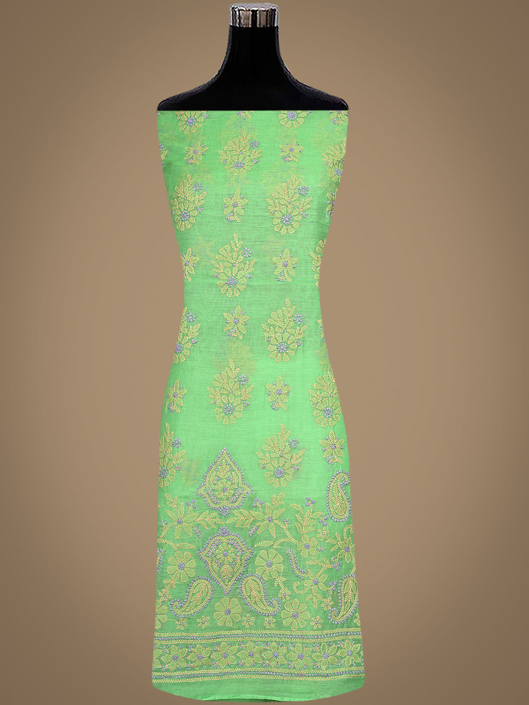 Ada Hand Embroidered Green Chanderi Lucknowi Chikankari Unstitched Kurta Dupatta set  01A999143