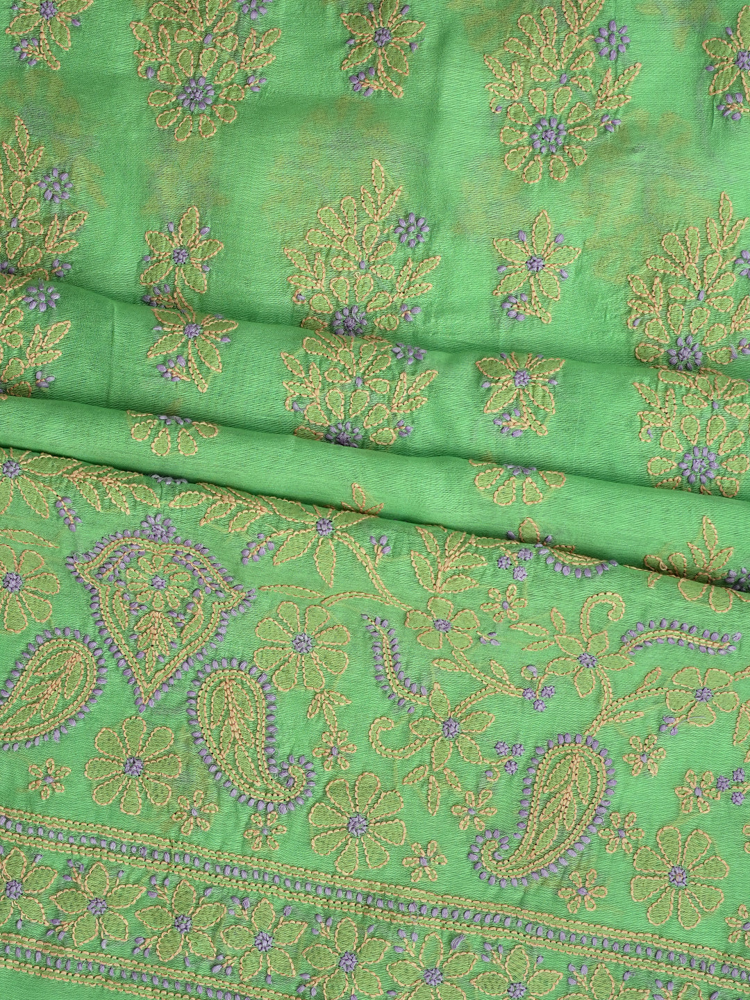 Ada Hand Embroidered Green Chanderi Lucknowi Chikankari Unstitched Kurta Dupatta set  01A999143
