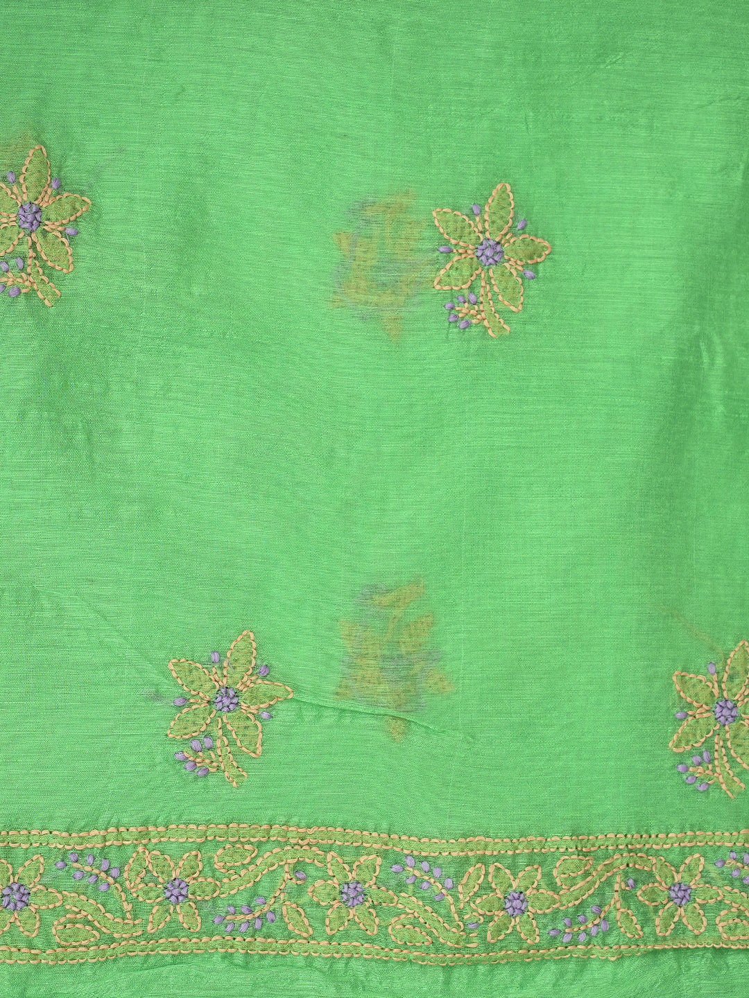 Ada Hand Embroidered Green Chanderi Lucknowi Chikankari Unstitched Kurta Dupatta set  01A999143