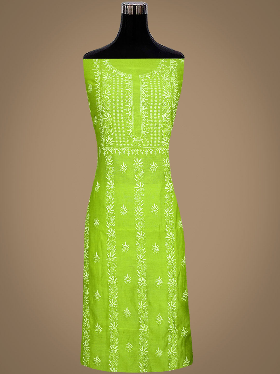 Ada Hand Embroidered Green Chanderi Unstitched Lucknowi Chikankari Kurta Dupatta Set 07A502331