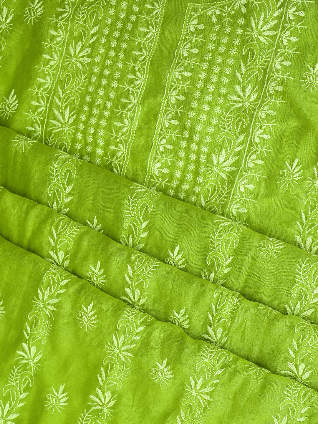 Ada Hand Embroidered Green Chanderi Unstitched Lucknowi Chikankari Kurta Dupatta Set 07A502331