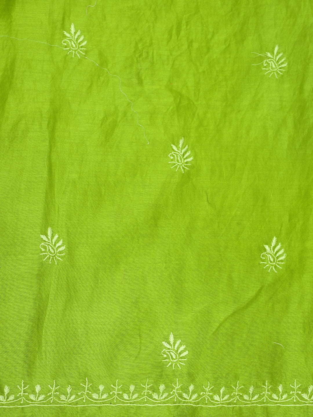 Ada Hand Embroidered Green Chanderi Unstitched Lucknowi Chikankari Kurta Dupatta Set 07A502331