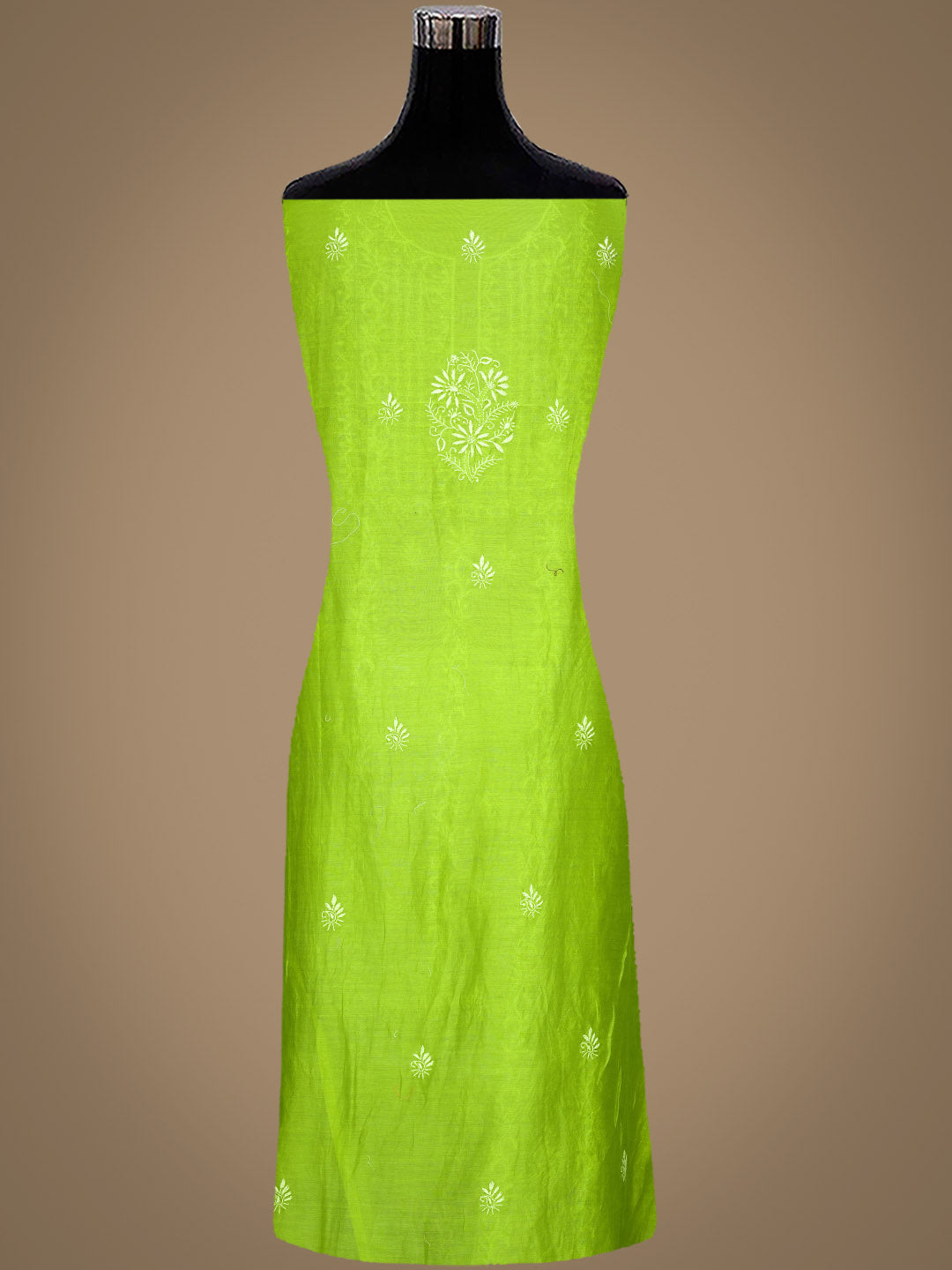 Ada Hand Embroidered Green Chanderi Unstitched Lucknowi Chikankari Kurta Dupatta Set 07A502331