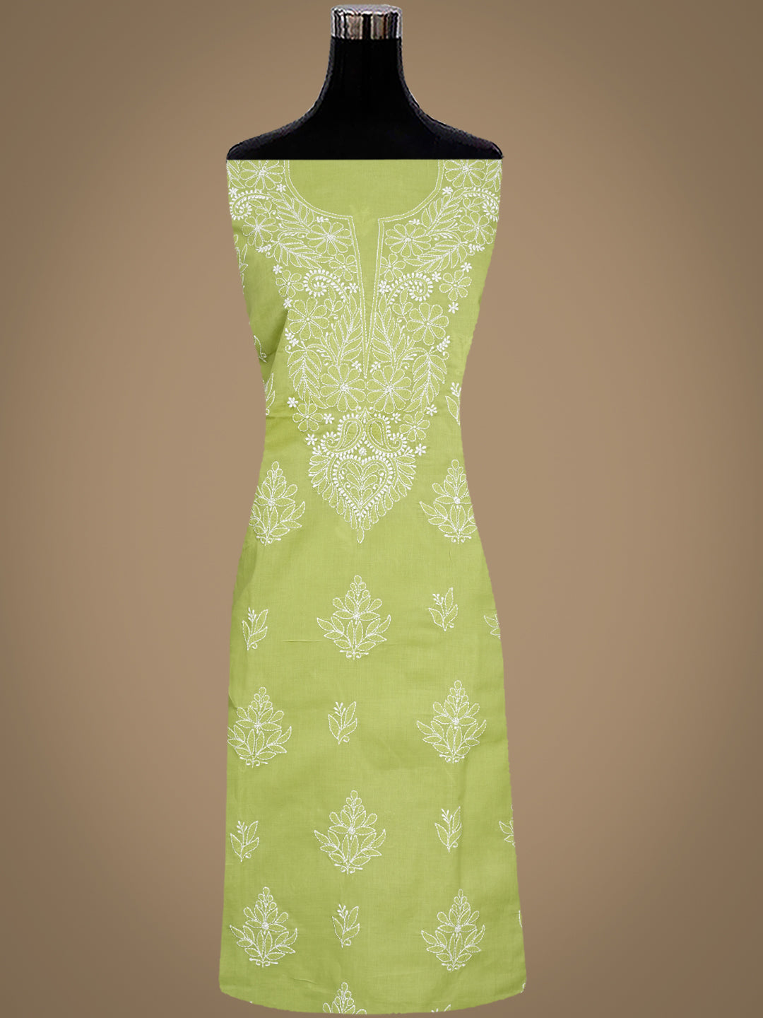 Ada Hand Embroidered Green Cotton Lucknowi Chikankari Unstitched Kurta 01A992042