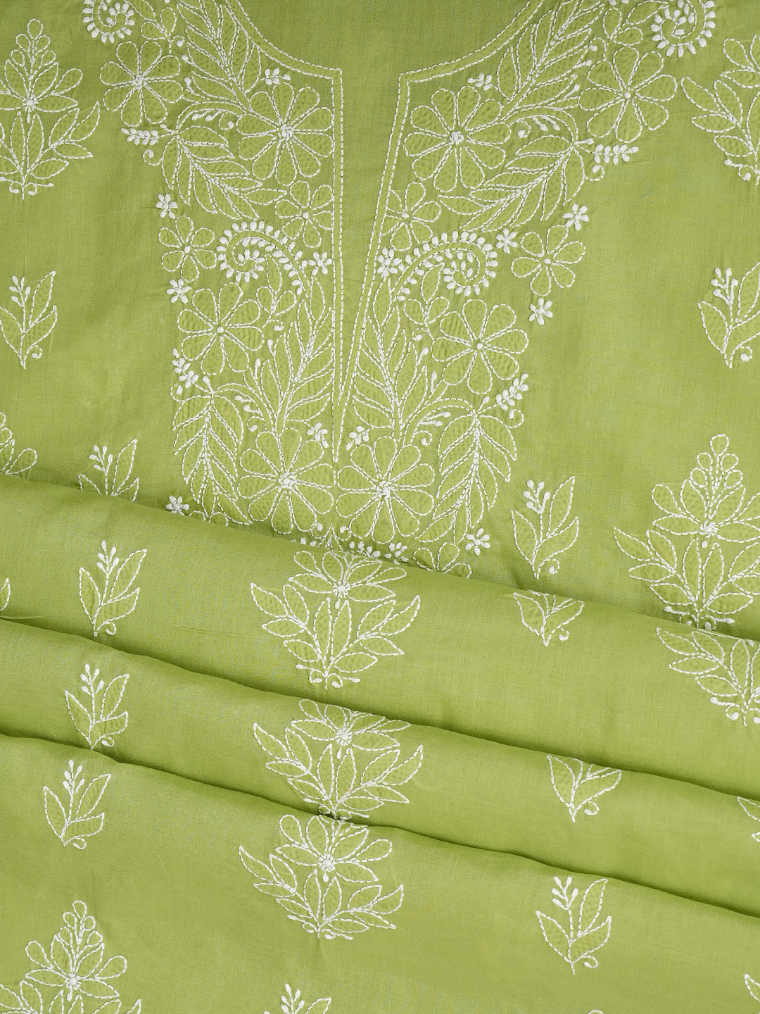 Ada Hand Embroidered Green Cotton Lucknowi Chikankari Unstitched Kurta 01A992042