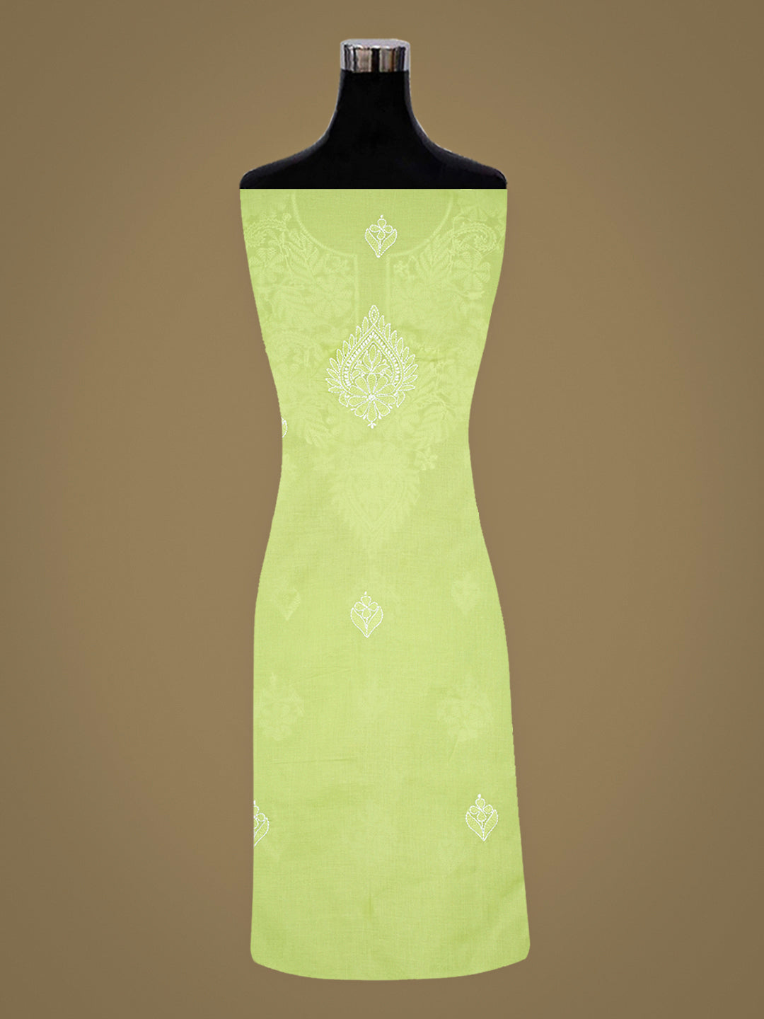 Ada Hand Embroidered Green Cotton Lucknowi Chikankari Unstitched Kurta Piece 01A1010441