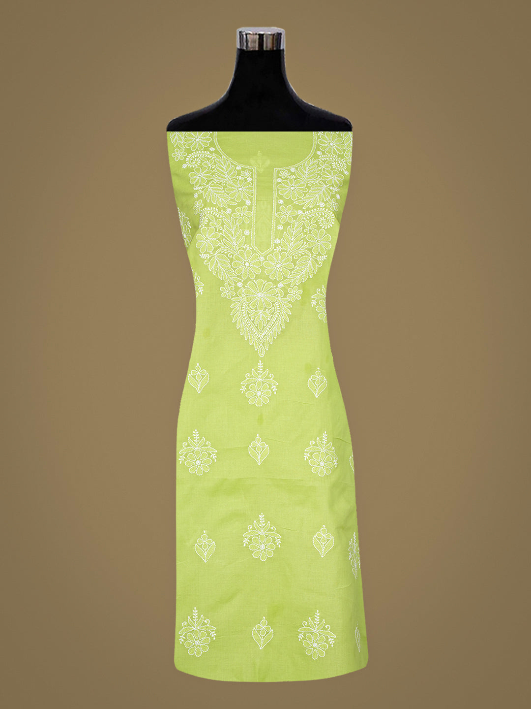 Ada Hand Embroidered Green Cotton Lucknowi Chikankari Unstitched Kurta Piece 01A1010441